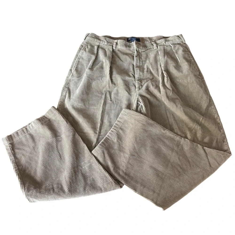 Vintage Polo Ralph Lauren M 36x28 (see notes) Tan Corduroy Pleated Pants Baggy